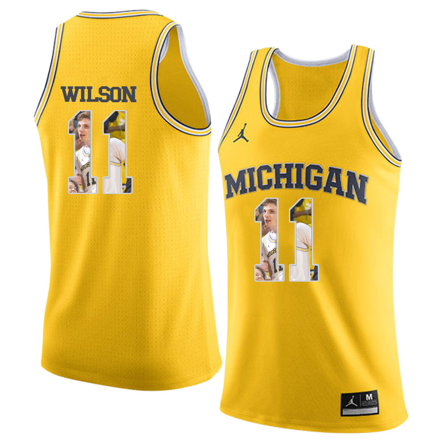 Men Jordan University of Michigan Basketball Yellow 11 Wilson Fashion Edition Customized NCAA Jerseys